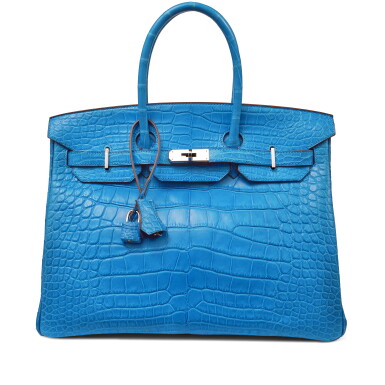 View full screen - View 1 of Lot 41. Bleu Mykonos Matte Mississippiensis Alligator Birkin 35 Palladium Hardware, 2011.