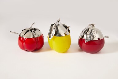 View full screen - View 1 of Lot 11. Three Italian Silver and Murano Glass Fruit-Form Jam Jars, Gianmaria Buccellati, Milan, Late 20th Century.