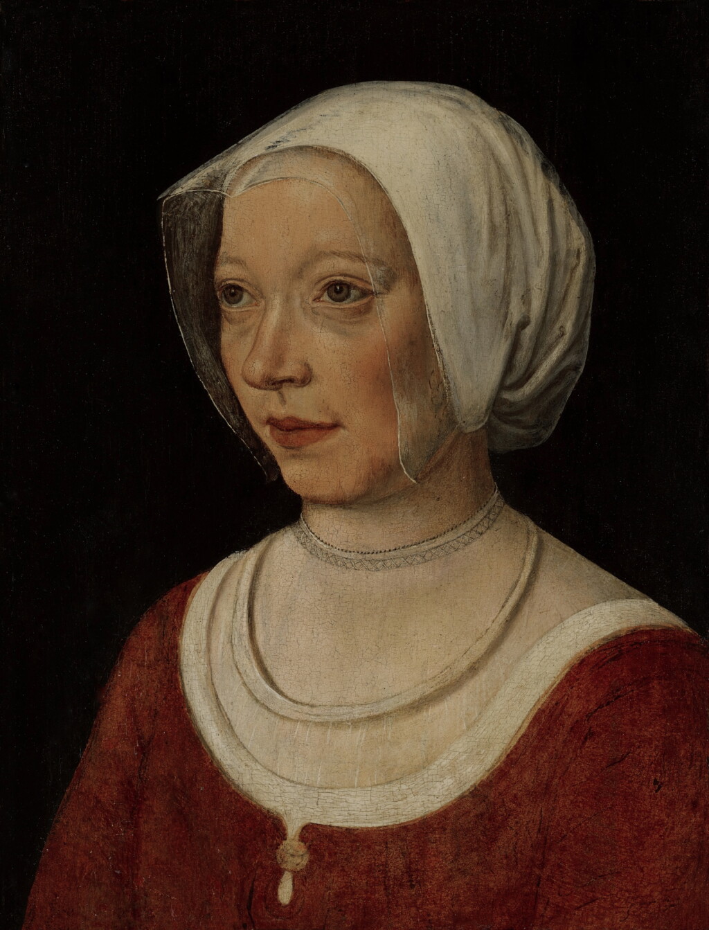View full screen - View 1 of Lot 103. Portrait of a woman wearing a red dress, bust-length.