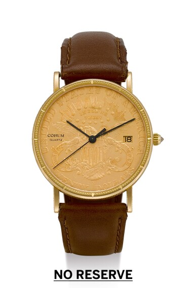 View full screen - View 1 of Lot 79. CORUM | A YELLOW GOLD COIN WATCH WITH DATE, CIRCA 1995.