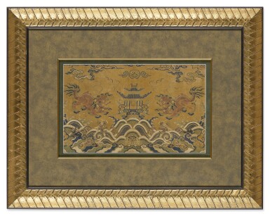View full screen - View 1 of Lot 624. A silk brocade 'Buddhist lion' panel, 17th century | 十七世紀 織錦佛獅紋繡片.