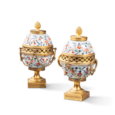 View full screen - View 1 of Lot 157. A pair of Louis XVI gilt-bronze mounted Japanese Arita porcelain, early 18th century, the mounts circa 1780.