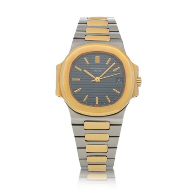 View full screen - View 1 of Lot 452. Nautilus, Ref. 3800 Stainless steel and yellow gold wristwatch with date and bracelet Made in 1985 | 百達翡麗 3800型號「Nautilus」精鋼黃金鍊帶腕錶備日期顯示,1985年製.