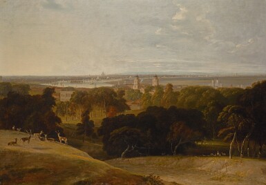 View full screen - View 1 of Lot 170. WILLIAM DANIELL, R.A. | A view of London from Greenwich Park.