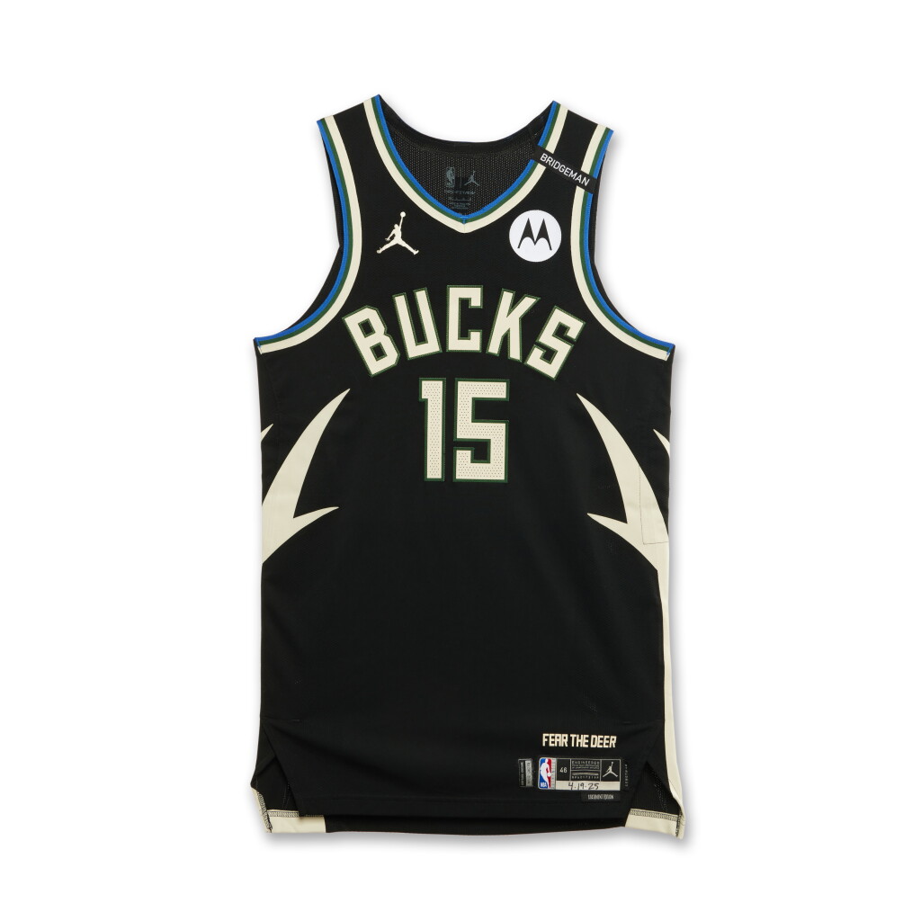 View full screen - View 1 of Lot 88. Jamaree Bouyea Milwaukee Bucks 2025 NBA Playoffs Eastern Conference Round 1 Game Issued Statement Edition Jersey | Game 1.