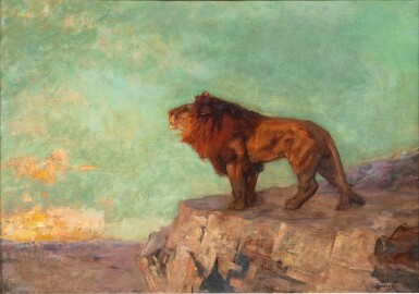 View full screen - View 1 of Lot 18. Lion on a cliff | Lion sur une falaise.