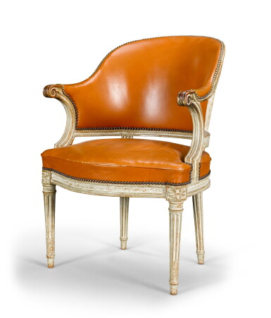 View full screen - View 1 of Lot 177. A Louis XVI grey-painted fauteuil de bureau, circa 1785.