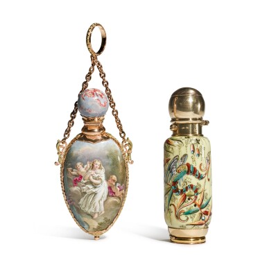 View full screen - View 1 of Lot 702. TWO GOLD-MOUNTED SCENT BOTTLES, LATE 19TH CENTURY.