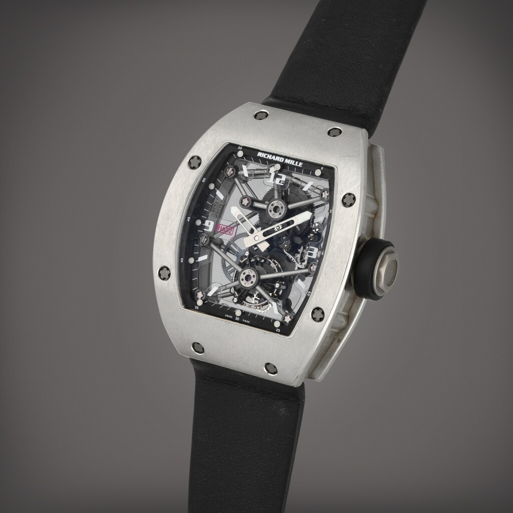 View full screen - View 1 of Lot 13. RM012 AG Pt 'Proto1' Tourbillon | A platinum skeletonised tourbillon wristwatch | Circa 2008.