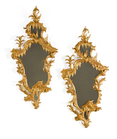 View full screen - View 1 of Lot 44. A pair of late George II carved giltwood mirrors, circa 1755, in the manner of William and John Linnell.