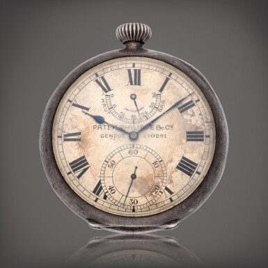 View full screen - View 1 of Lot 410. A sterling silver deck chronometer watch with power reserve indication likely made for the US Navy | Circa 1912.