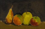 ROBERT M. KULICKE | PEAR, ORANGE AND APPLE ON A BLACK BACKGROUND