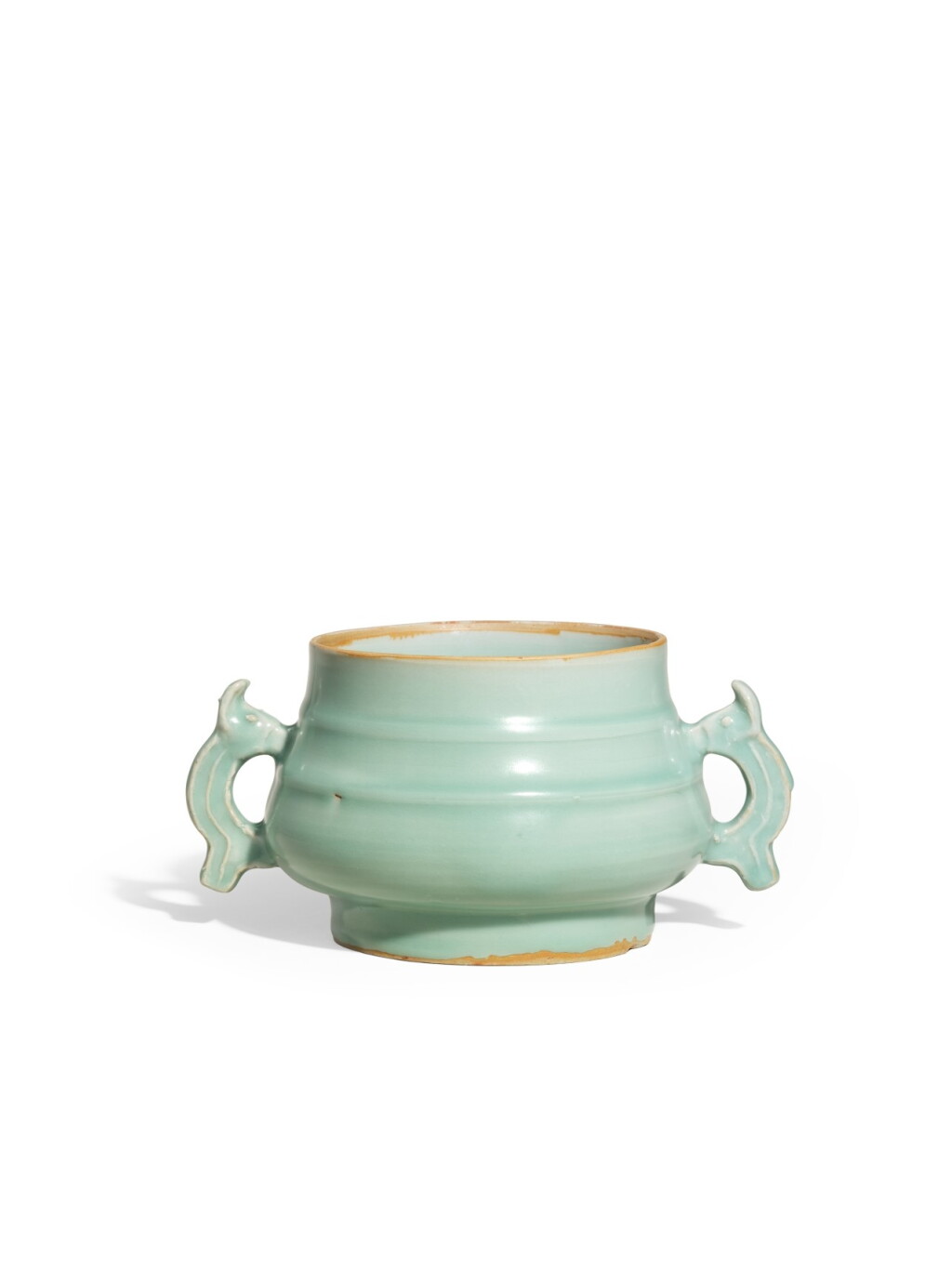 View full screen - View 1 of Lot 5009. A Longquan celadon incense burner, Southern Song dynasty | 南宋 龍泉青釉弦紋獸耳簋式爐.