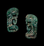 Paire d'ornements en jade, Maya, Classique Ancien, 300 - 600 ap. J-C. | Pair of Mayan Jade Ornaments, Early Classic, 300 - 600 AD