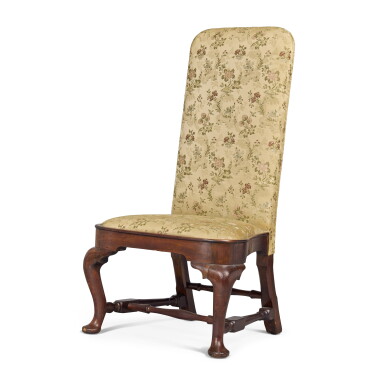 View full screen - View 1 of Lot 843. Rare Queen Anne Walnut Upholstered Slipper Chair, Boston, Massachusetts, Circa 1760.