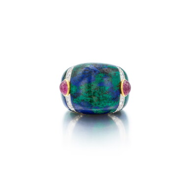 View full screen - View 1 of Lot 421. Azurmalachite, Ruby and Diamond Ring.