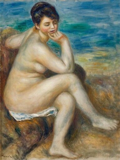 View full screen - View 1 of Lot 1029. Pierre-Auguste Renoir 皮耶・奧古斯特・雷諾瓦 | Baigneuse accoudée 坐姿浴女 .