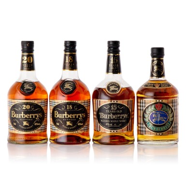 View full screen - View 1 of Lot 449. Burberry's 15, 18, 21 Year Old Blended Scotch Whisky Mixed Lot (2 BT70, 2 BT75).