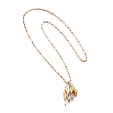 View full screen - View 1 of Lot 963. Gold and diamond pendant, 'Panthère', and a gold chain.