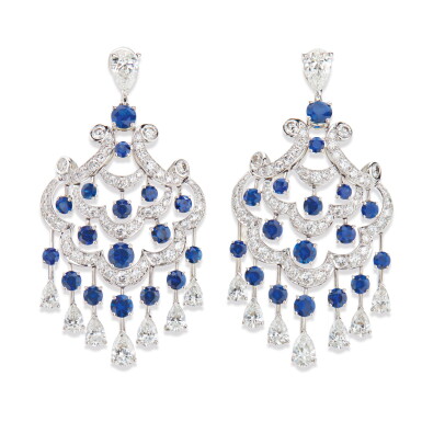 View full screen - View 1 of Lot 235. Graff | Pair of Sapphire and Diamond Pendant-Earclips.