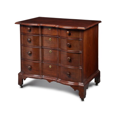 View full screen - View 1 of Lot 851. The Phipps-Newell Family Fine and Rare Chippendale Figured Mahogany Block-Front Chest of Drawers, Boston, Massachusetts, Circa 1765.