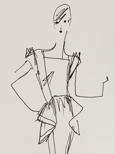 View full screen - View 1 of Lot 2. Two original sketches for fashion | Deux croquis de mode originaux.