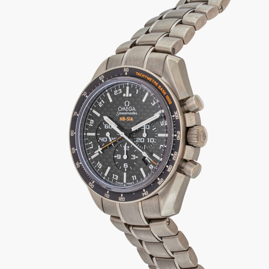View full screen - View 1 of Lot 39. Speedmaster HB-SIA 'Solar Impulse' | A titanium automatic chronograph GMT wristwatch on bracelet, Circa 2013.