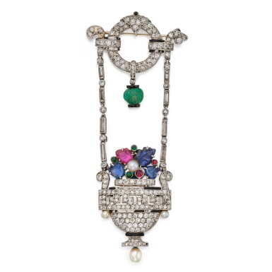 View full screen - View 1 of Lot 13. Diamond and Gem-Set Pendant-Watch, France.