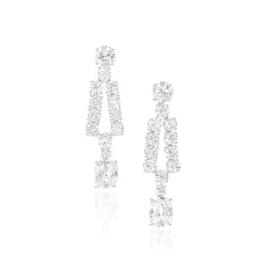 View full screen - View 1 of Lot 730. Pair of diamond earrings.
