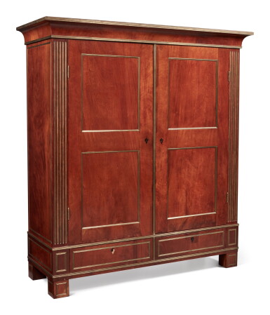View full screen - View 1 of Lot 60. A Russian Neoclassical Brass-Inlaid Mahogany Armoire.