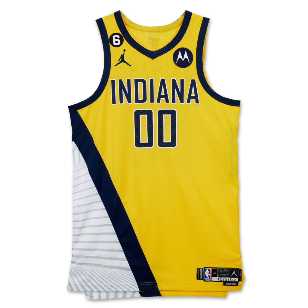 View full screen - View 1 of Lot 16. Bennedict Mathurin Rookie Season Indiana Pacers 2022-2023 Game Worn Home Jersey | Second Career NBA Game.