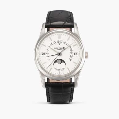 View full screen - View 1 of Lot 2325. Reference 5050 | A white gold perpetual calendar wristwatch with retrograde date, moon phases and leap year indication, Circa 2000.
