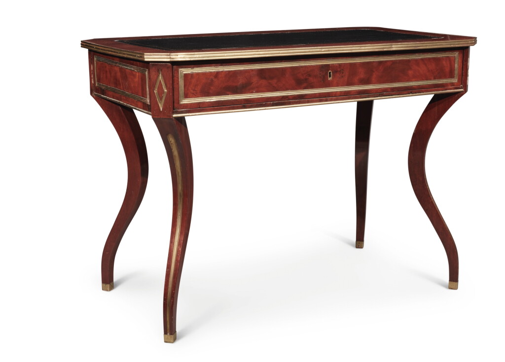 View full screen - View 1 of Lot 62. A Russian Neoclassical Brass-Mounted and Inlaid Mahogany Writing Table.
