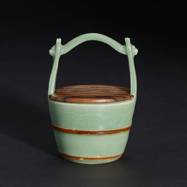 View full screen - View 1 of Lot 613. A Longquan celadon bucket-shaped water pot, mizusashi, Early Ming dynasty 明初 龍泉青釉桶式水指.
