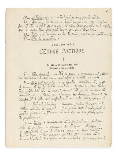 View full screen - View 1 of Lot 269. SAINT-JOHN PERSE. Lettre a.s. à son éditeur chez Gallimard. 1951. 3 p., sur la préparation d'une édition.
