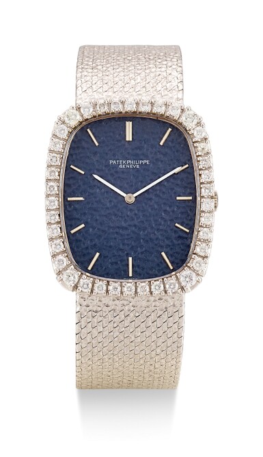 View full screen - View 1 of Lot 42. PATEK PHILIPPE | GOLDEN ELLIPSE, REFERENCE 3567, A WHITE GOLD AND DIAMOND-SET BRACELET WATCH, CIRCA 1970.