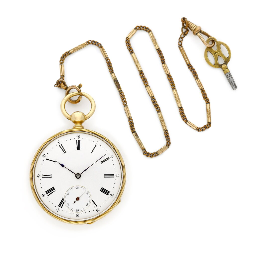 View full screen - View 1 of Lot 8722. A yellow gold openface watch with enamel dial, Circa 1880 | 百達翡麗 | 黃金懷錶,備琺瑯錶盤,約1880年製.