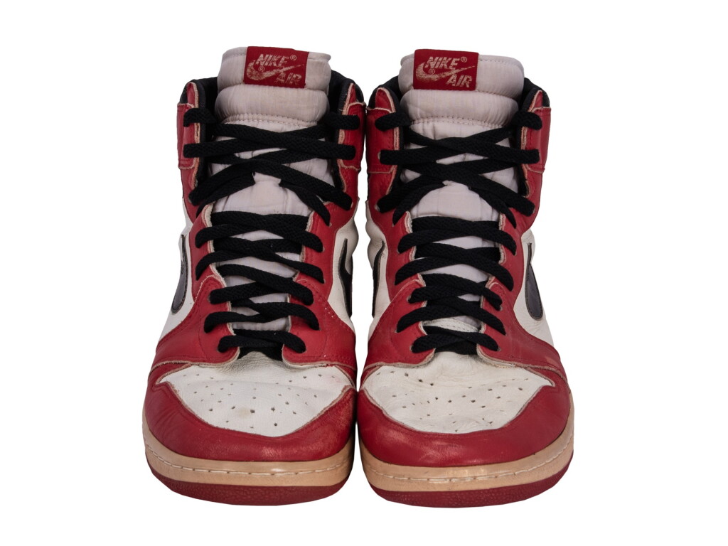 View full screen - View 1 of Lot 2. 1984-85 Michael Jordan Game Used Air Jordan I Sneakers Attributed To 3/5/1985 Game (MEARS).
