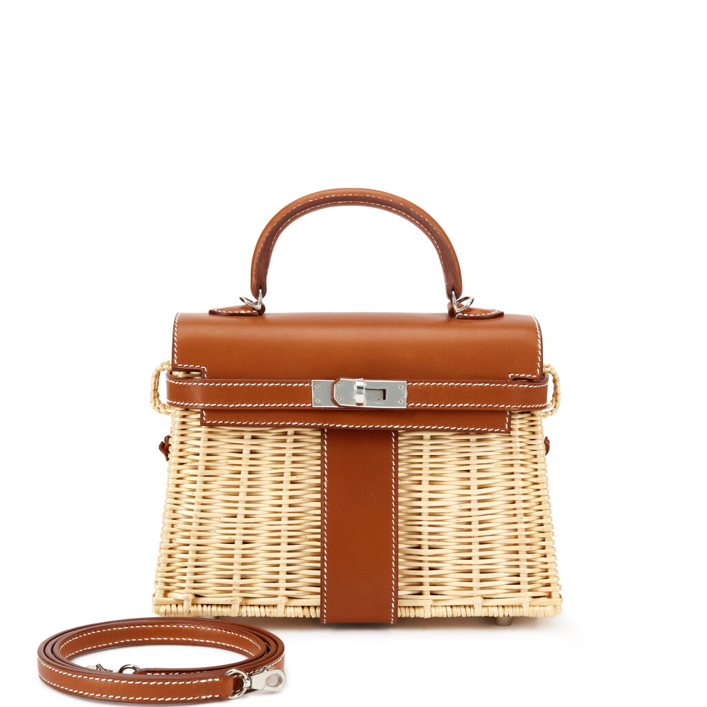 View full screen - View 1 of Lot 5552. Limited Edition Fauve Barenia and Osier Wicker Mini Picnic Kelly II 20 Palladium Hardware, 2021.