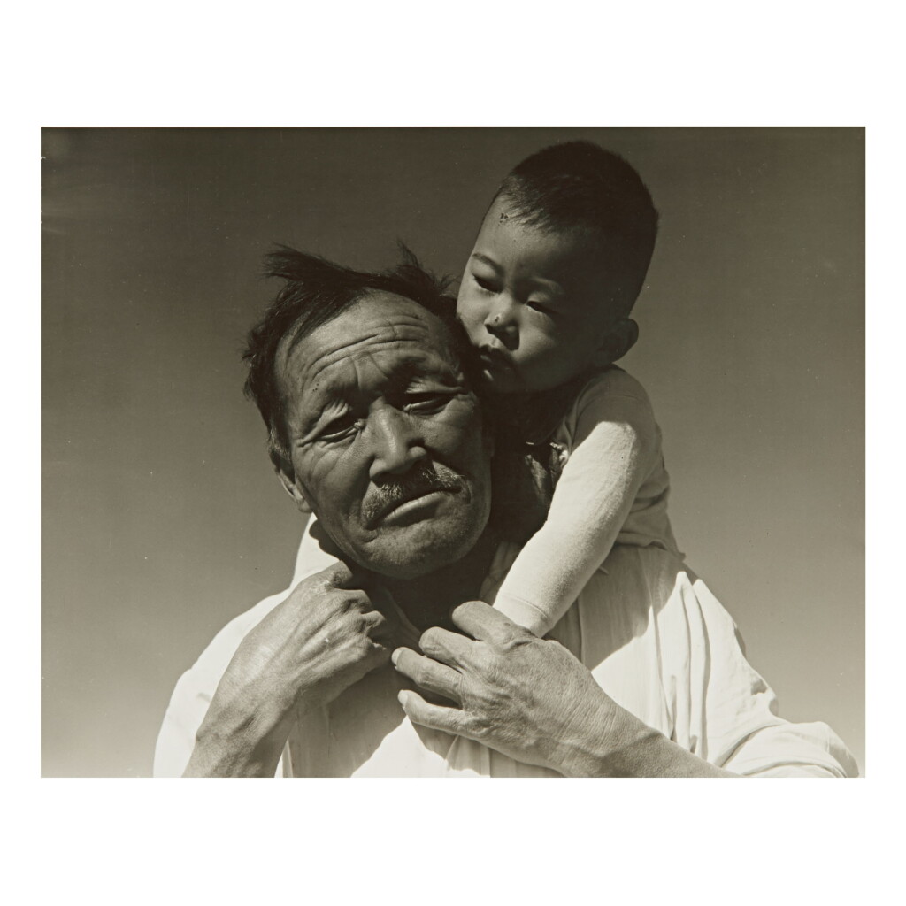 View full screen - View 1 of Lot 148. DOROTHEA LANGE | GRANDFATHER AND GRANDSON, JAPANESE RELOCATION CAMP, MANZANAR, CALIFORNIA.