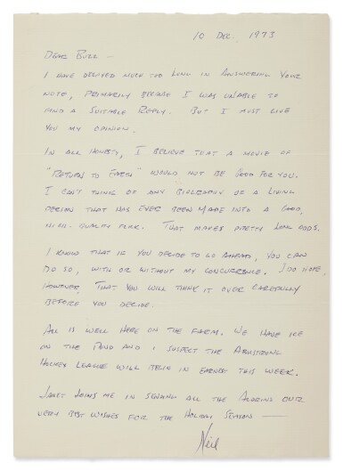 View full screen - View 1 of Lot 54. Autograph Letter Signed, from Neil Armstrong to Buzz Aldrin.