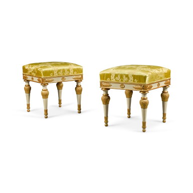 View full screen - View 1 of Lot 36. A pair of painted and giltwood stools, 19th/20th century.