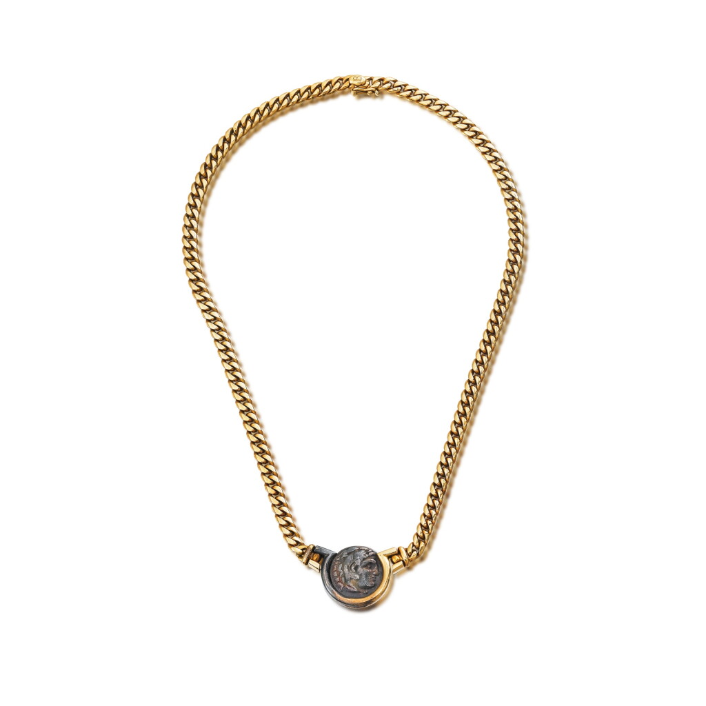 View full screen - View 1 of Lot 230. Collier pièce antique et or, "Monete" | Antic coin and gold necklace, 'Monete'.
