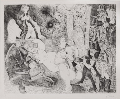 View full screen - View 1 of Lot 35. Peintre á lavallière dessinant son modéle dans le cadre de la maison tellier (B. 1871; Ba. 1876).