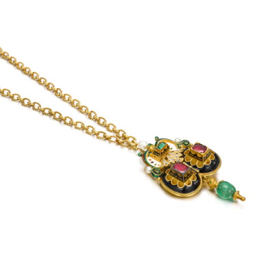 View full screen - View 1 of Lot 65. Renaissance Revival gem-set, enamel and gold pendant/necklace, circa 1860.
