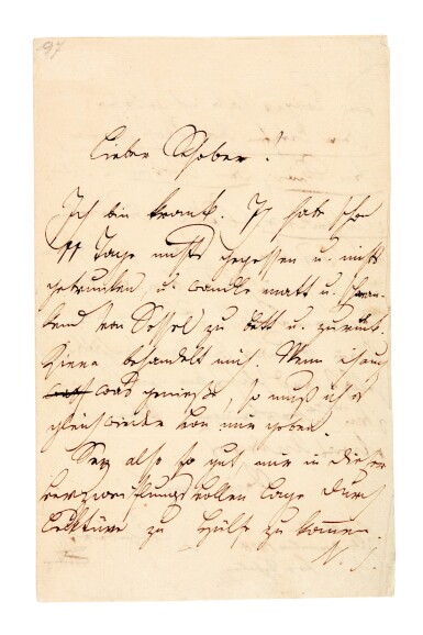 View full screen - View 1 of Lot 55. F. Schubert. The composer's last surviving letter, written to his close friend Franz von Schober, 1828.