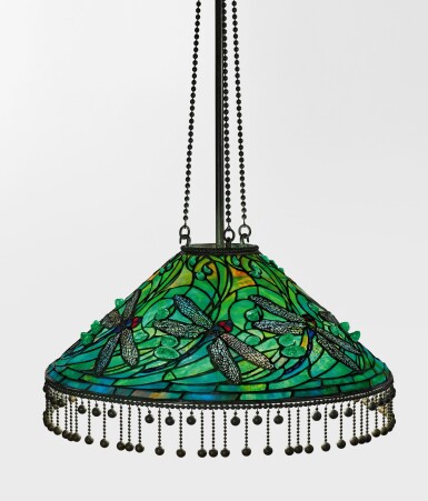 View full screen - View 1 of Lot 408. TIFFANY STUDIOS | A RARE "SWIRLING DRAGONFLY” CHANDELIER.