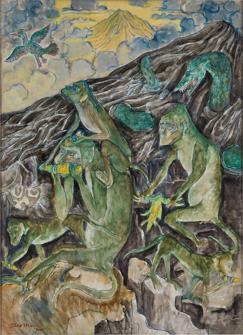 View full screen - View 1 of Lot 6124. Theo Meier 西奧·邁爾 | Balinese Landscape with Monkeys 巴厘島風景中猴子.