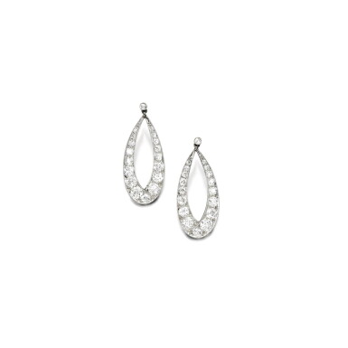 View full screen - View 1 of Lot 268. PAIR OF DIAMOND EARRINGS, CIRCA 1910.