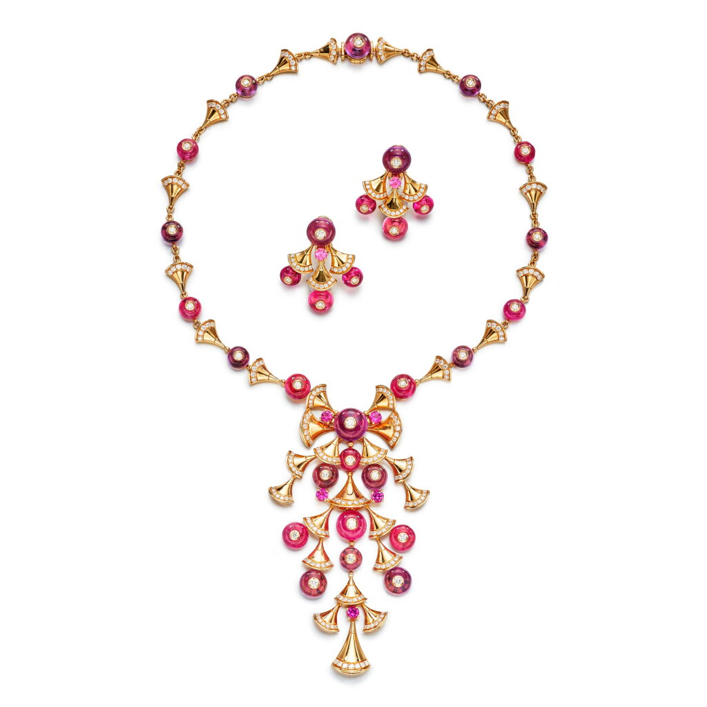 View full screen - View 1 of Lot 337. 'Divas' Dream' Gem Set and Diamond Demi-Parure | 寶格麗 | 'Divas' Dream' 寶石 配 鑽石 項鏈 及 耳墜 套裝.